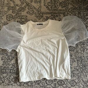 Zara White Top with Sheer Sleeves